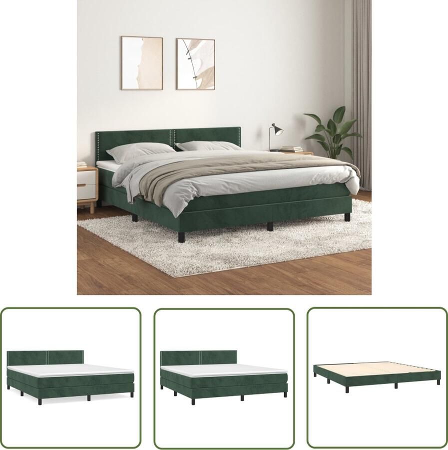 The Living Store Boxspringbed Zacht fluweel Praktisch hoofdbord Pocketvering matras Middelharde ondersteuning Huidvriendelijk topmatras Donkergroen 203x180x78 88 cm