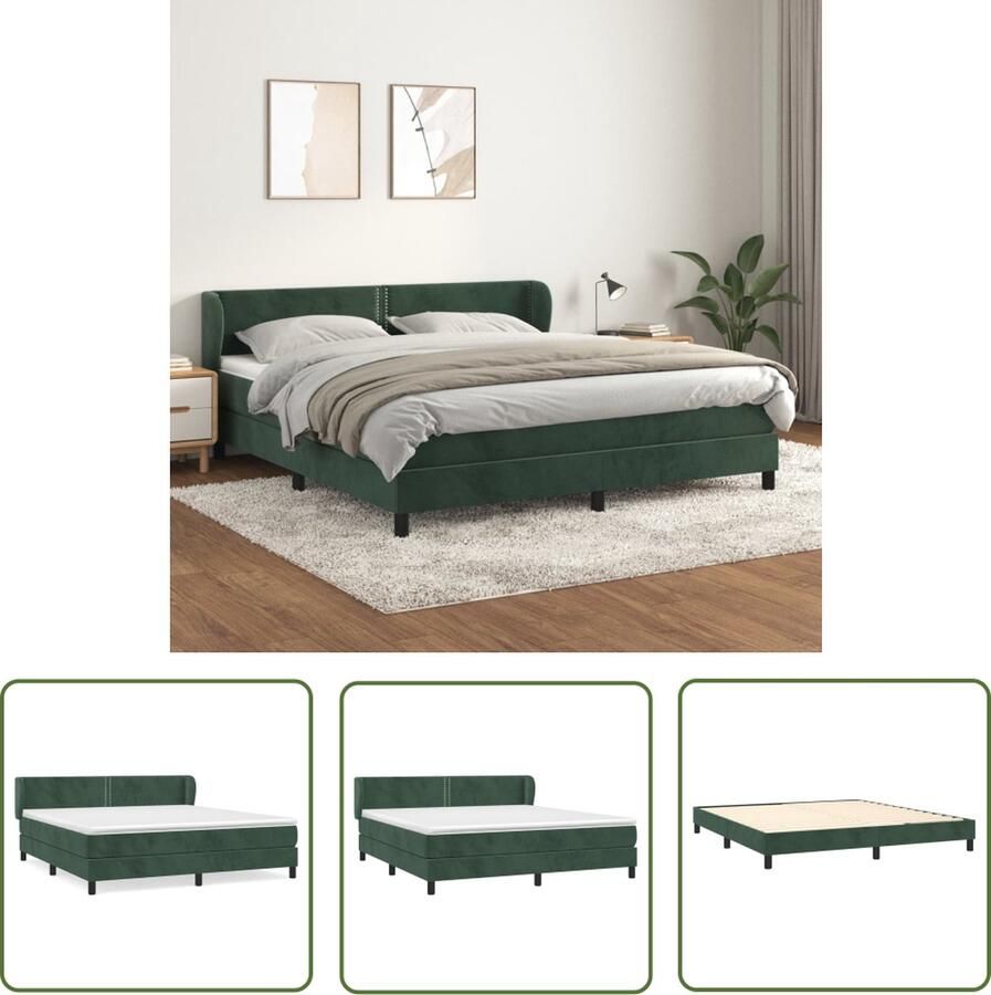 The Living Store Boxspringbed fluweel 160x200 donkergroen verstelbaar hoofdbord Boxspringbed Fluweel Bed Verstelbare Hoofdbord Donkere Groene Bed Slaapkamer Meubilair