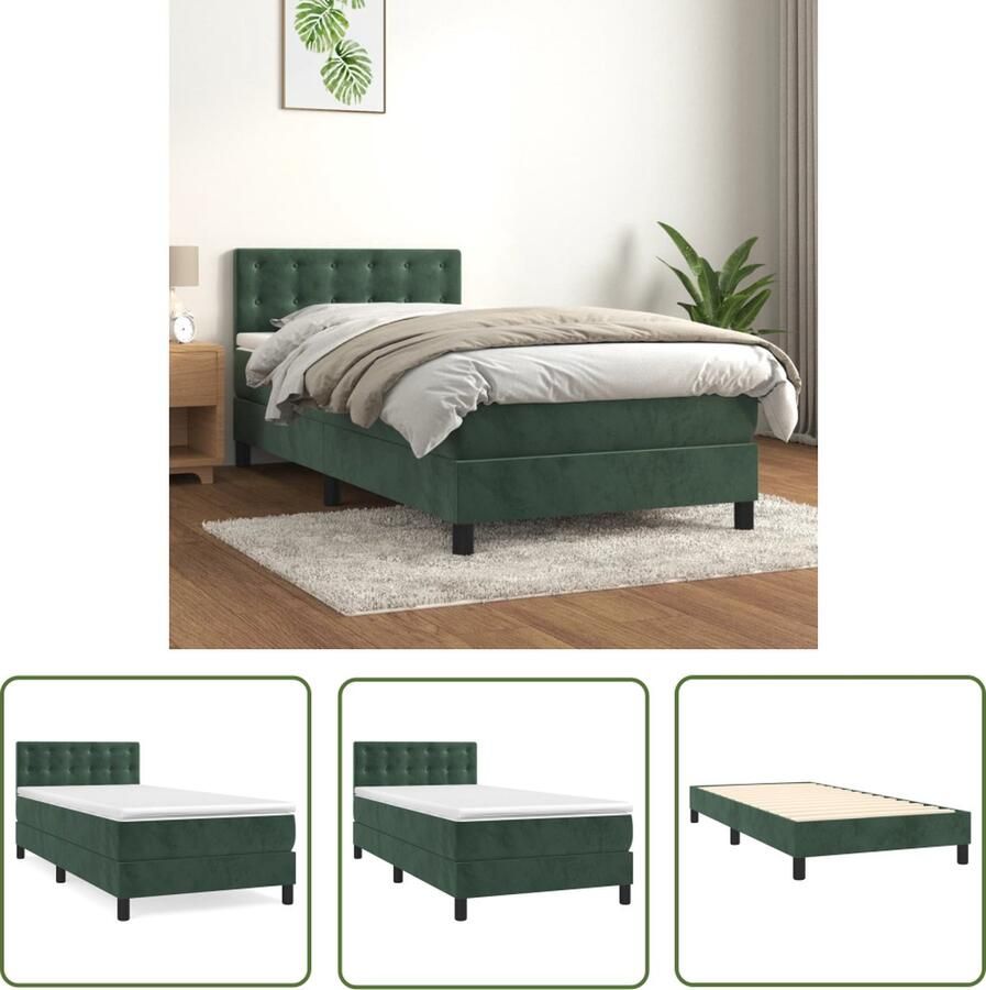 The Living Store Boxspringbed Zacht fluweel Praktisch hoofdbord Pocketvering matras Middelharde ondersteuning Huidvriendelijk topmatras Donkergroen 203x80x78 88cm