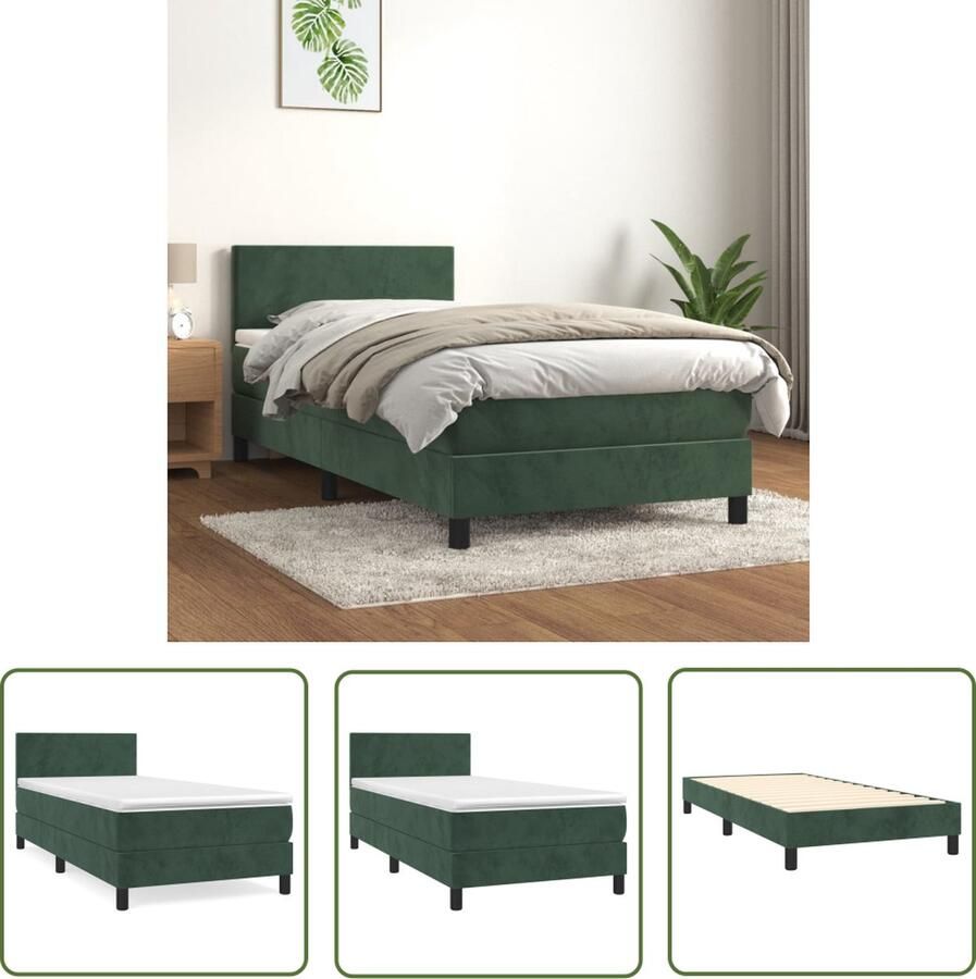 The Living Store Boxspringbed fluweel donkergroen 203 x 80 x 78 88 cm pocketvering Boxspringbed Fluweel Bed Donkergroen Bed Tweepersoons Bed Pocketveer Matras