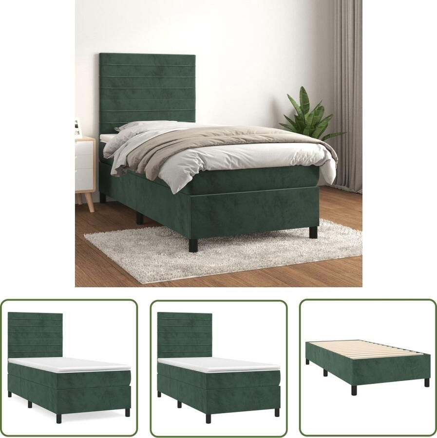 The Living Store Boxspringbed Zacht fluweel Praktisch hoofdbord Pocketvering matras Middelharde ondersteuning Huidvriendelijk topmatras Donkergroen 193 x 90 x 118 128 cm