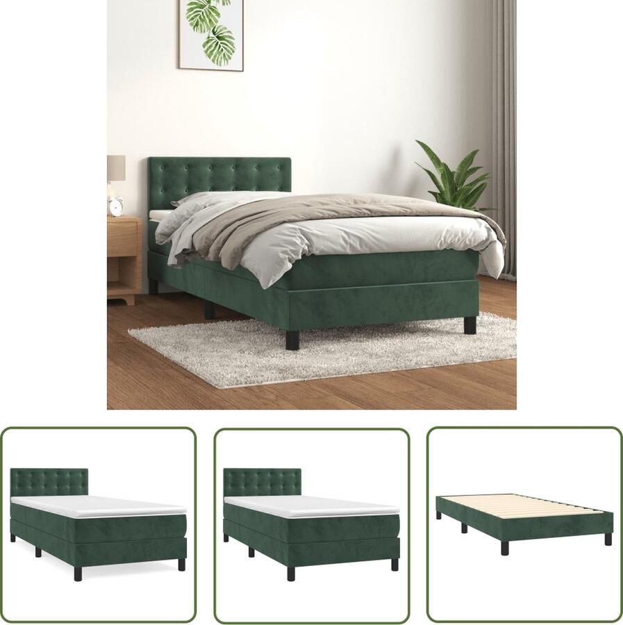 The Living Store Boxspringbed fluweel pocketvering middelharde ondersteuning huidvriendelijk donkergroen 193x90x78 88 cm Boxspringbed Fluweel Bed Velvet Bed Tweepersoonsbed King Size Bed