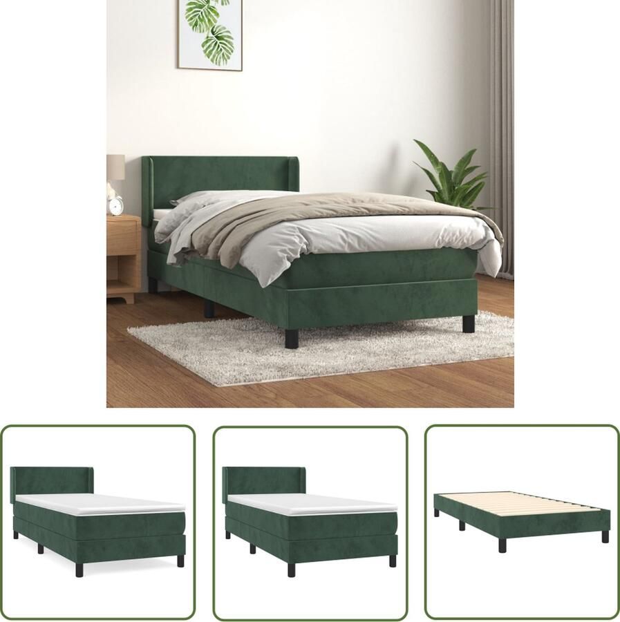 The Living Store Boxspringbed Fluweel 203x93x78 88 cm Donkergroen Pocketvering matras en topmatras Boxspringbed Fluweel Bed Donkere Groene Bed Tweepersoons Bed Pocketveer Matras