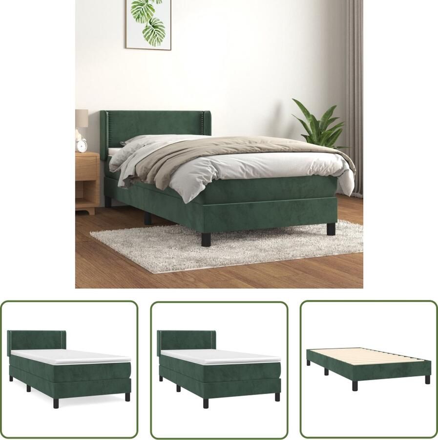 The Living Store Boxspringbed Groen Fluweel 203x93x78 88 cm Pocketvering Boxspringbed Fluweel Bed Groen Bed Boxspring Tweepersoonsbed