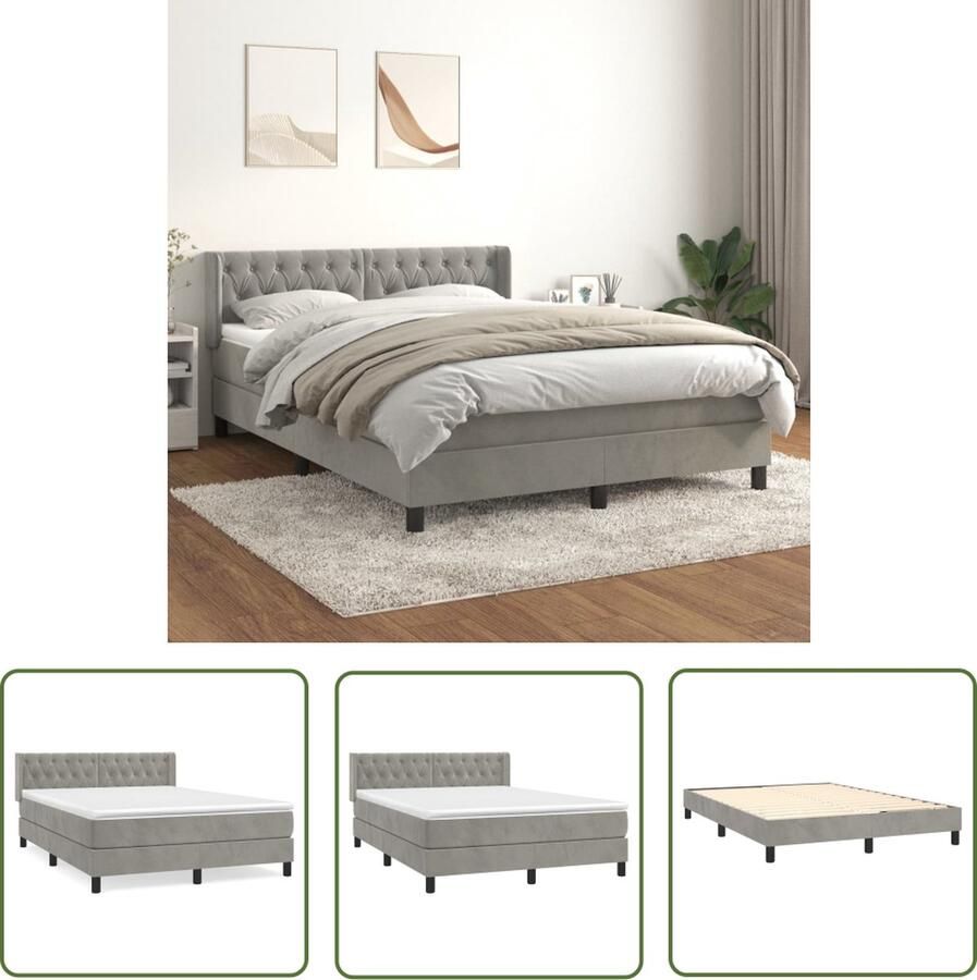 The Living Store Boxspringbed fluweel 193x147x78 88 cm met verstelbaar hoofdbord pocketvering matras middelharde ondersteuning huidvriendelijk topmatras Boxspringbed Fluweel Bed Slaapcomfort Boxspring Tweepersoonsbed - Foto 2