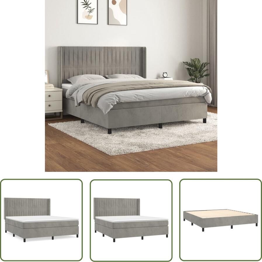 The Living Store Boxspringbed Fluweel 203 x 163 x 118 128 cm Lichtgrijs Pocketvering Boxspringbed Fluweel Bed Slaapcomfort Boxspring Tweepersoonsbed