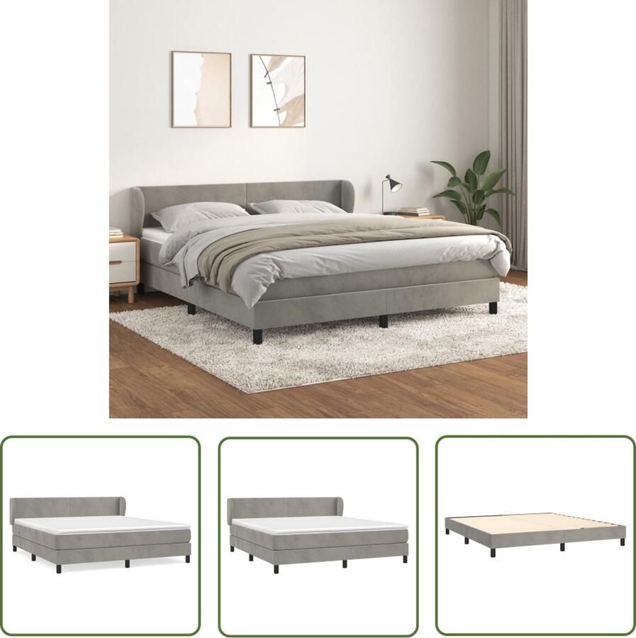 The Living Store Boxspringbed Zacht fluweel Praktisch hoofdbord Pocketvering matras Middelharde ondersteuning Huidvriendelijk topmatras Lichtgrijs 203x183x78 88 cm 180x200x20 cm 180x200x5 cm