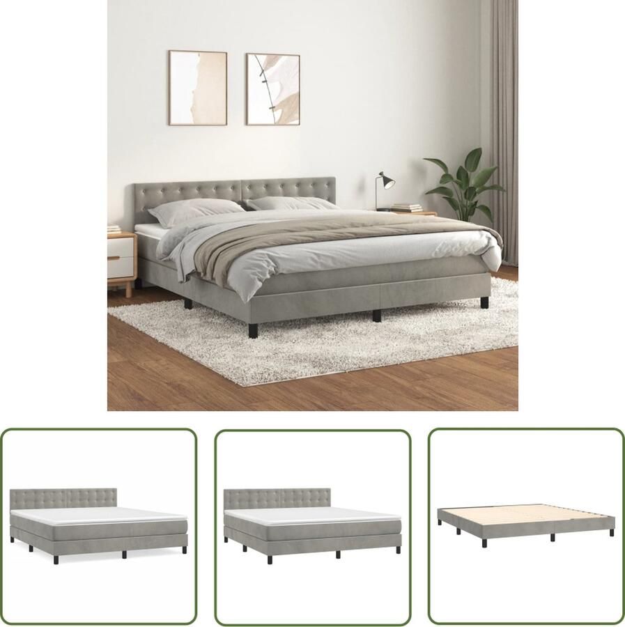 The Living Store Boxspringbed Rustgevende Nachtrust Bed 203x180x78 88 cm Lichtgrijs Fluweel Verstelbaar Hoofdbord Pocketvering Matras Middelharde Ondersteuning Huidvriendelijk Topmatras