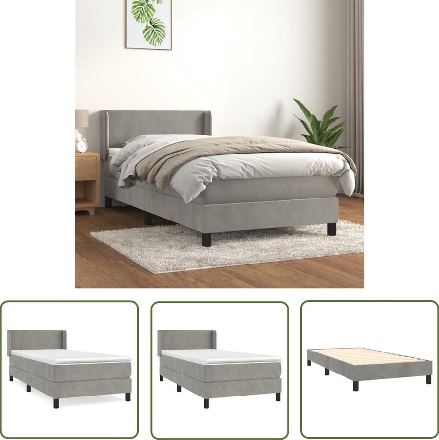 The Living Store Boxspring met matras fluweel lichtgrijs 90x200 cm Boxspring Boxsprings Bed Slaapmeubel Boxspringbed Boxspring Bed Tweepersoonsbed Bed Met Matras Bedframe Ledikant Bed Met Hoofdbord
