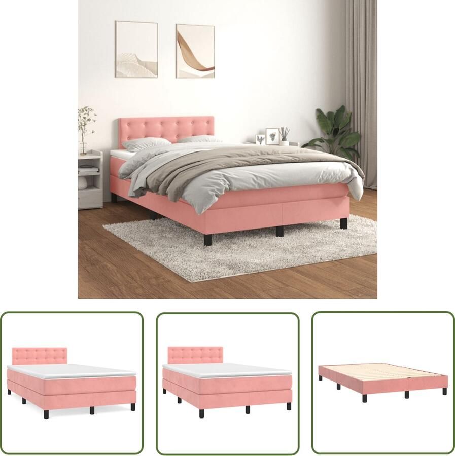 The Living Store Boxspringbed Fluweel Pocketvering Middelharde ondersteuning Huidvriendelijke topmatras Roze 203x120x78 88 cm Boxspringbed Fluweel Bed Pocketveer Matras Middelhard Matras Rooskleurig Bed - Foto 2