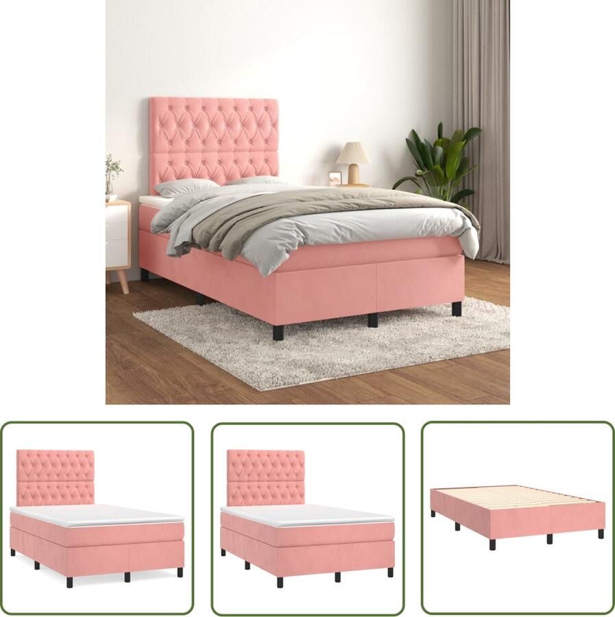 The Living Store Boxspringbed Roze 203 x 120 x 35 cm Fluweel Pocketvering Middelharde ondersteuning Huidvriendelijk Multiplex lattenbodem Met montagehandleiding Boxspringbed Fluweel Bed Roze Bed Tweepersoons Bed Boxspring - Foto 2