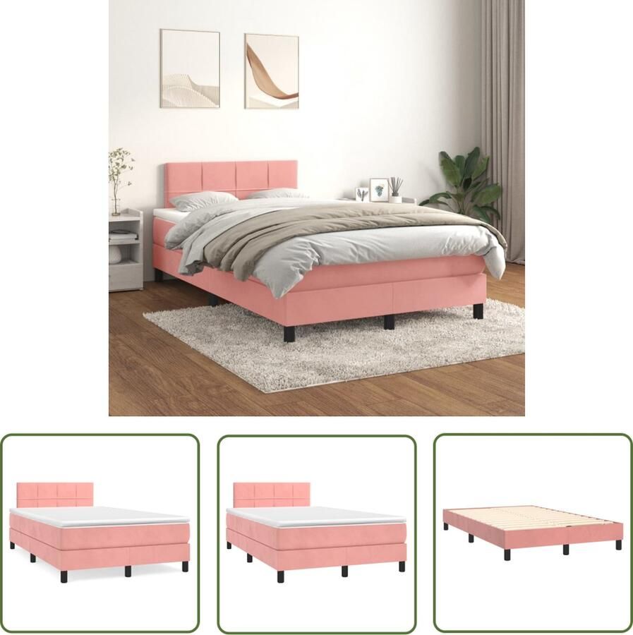 The Living Store Boxspringbed roze 203 x 120 x 78 88 cm fluweel verstelbaar hoofdbord pocketvering matras middelharde ondersteuning huidvriendelijk topmatras