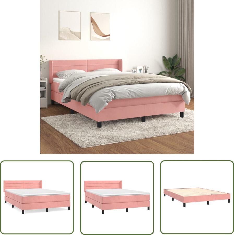 The Living Store Boxspringbed fluweel roze 203x147x78 88 cm pocketvering matras 140x200x20 cm huidvriendelijk topmatras 140x200x5 cm Boxspringbed Fluweel Bed Roze Bed Tweepersoonsbed Pocketvering Matras - Foto 2