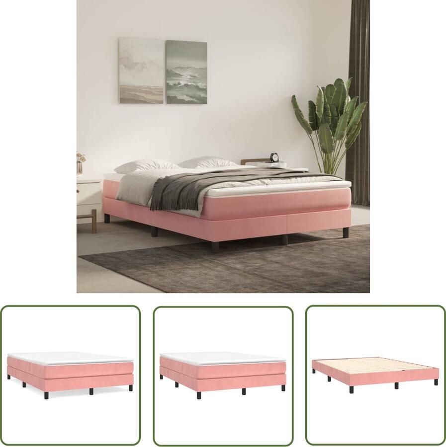 The Living Store Boxspringbed Roze stof 203 x 140 x 25 cm Fluweel Pocketvering Boxspringbed Fluweel Bed Roze Bed Tweepersoonsbed Boxspring Frame