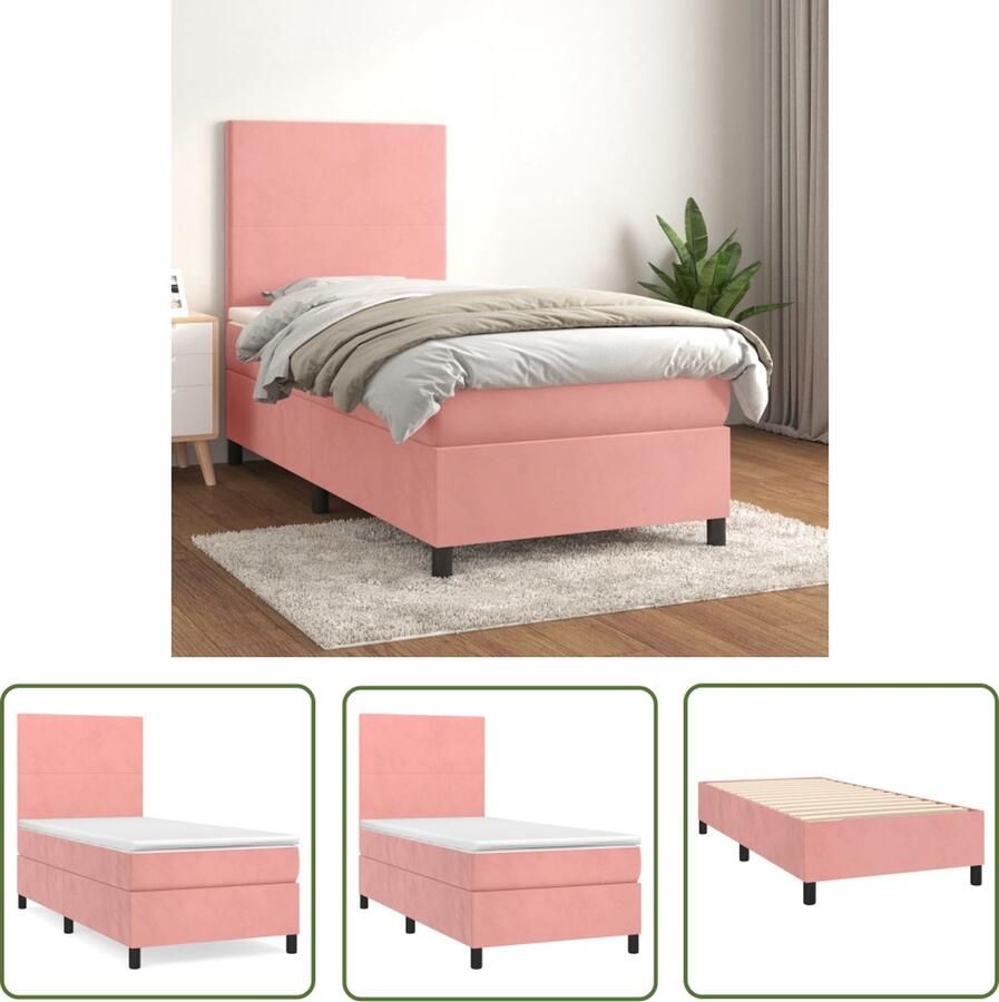 The Living Store Boxspringbed Fluweel 203x83x78 88 cm Pocketvering matras Middelharde ondersteuning Huidvriendelijk topmatras Boxspringbed Fluweel Bed Rooskleurig Bed Tweepersoonsbed King Size Bed - Foto 2