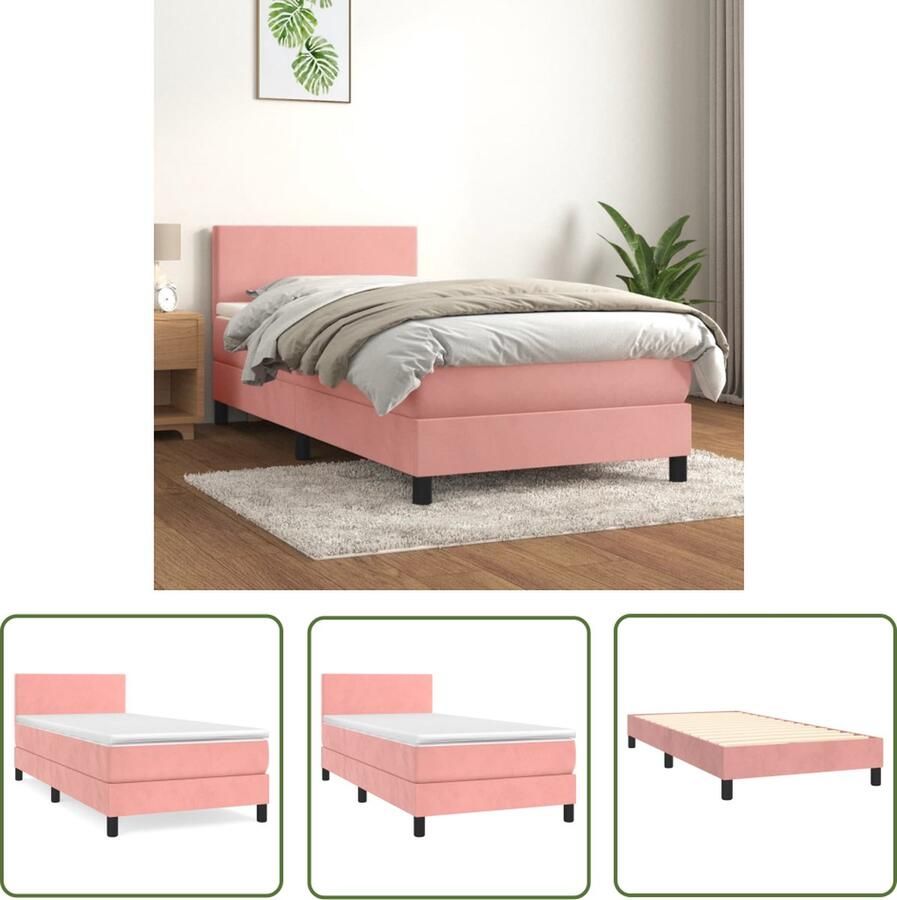 The Living Store Boxspringbed Zacht Fluweel Praktisch Hoofdbord Pocketvering Matras Middelharde Ondersteuning Huidvriendelijk Topmatras 203x90x78 88 cm Boxspringbed Fluweel Bed Roze Bed Hoofdboard Bed Pocketveer Matras
