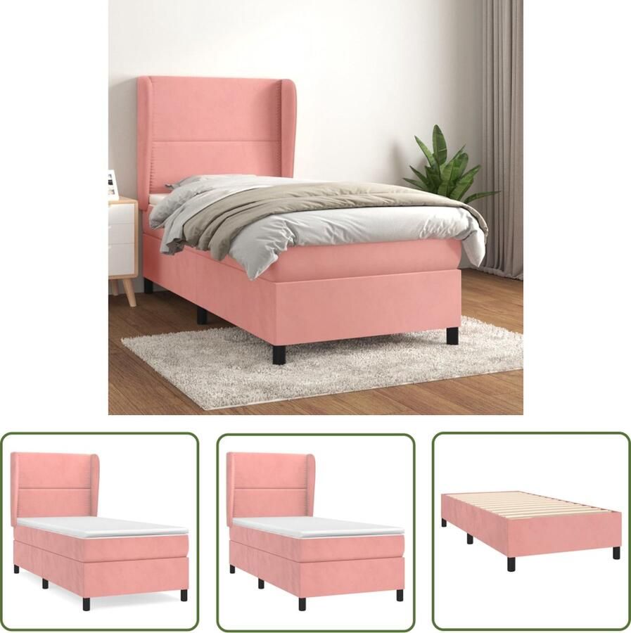 The Living Store Fluweel Boxspringbed Roze 203 x 93 x 118 128 cm Pocketvering Matras Middelharde Ondersteuning Huidvriendelijk Topmatras Boxspringbed Fluweel Bed Roze Bed Tweepersoons Bed Pocketveer Matras