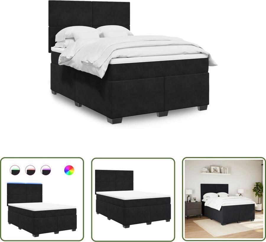 The Living Store Boxspringbed Fluweel Pocketveringmatras LED-verlichting Verstelbaar hoofdbord Comfortabele topper USB-aansluiting Boxspringbed Fluweel Bed Pocketveringmatras Led Verlichting Elektrisch Hoofdbord