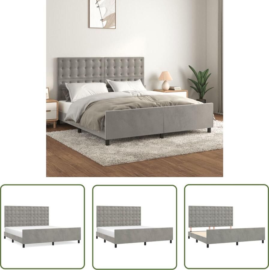 The Living Store Bedframe fluweel verstelbaar hoofdeinde multiplex lattenbodem comfortabele ondersteuning lichtgrijs 203 x 186 x 118 128 cm geschikt voor 180 x 200 cm matras