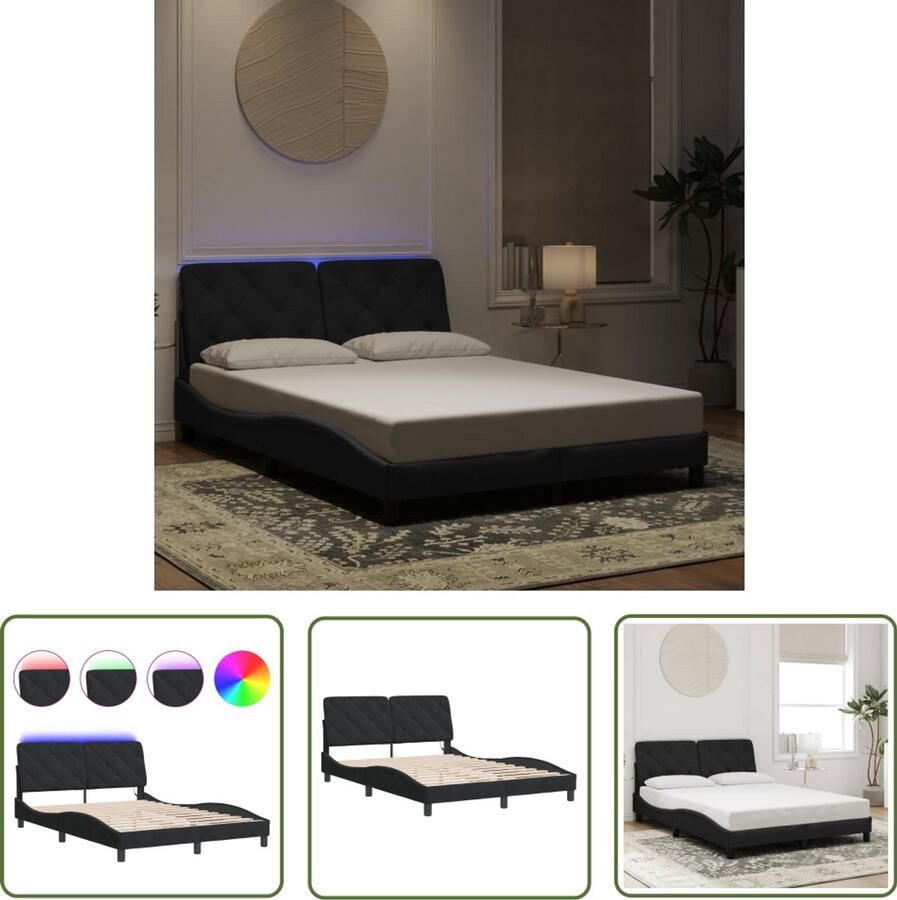 VidaXL Bedframe met LED zonder matras fluweel zwart 140x190 cm Comfortabel Bed Fluweel Bed Led Bed Frame Black Bed King Size Bed