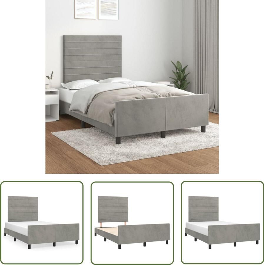 VidaXL Fluweel Bed Comfortabel Bed Bedframe zonder matras 120x190 cm fluweel lichtgrijs Grijs Bed Tweepersoonsbed King Size Bed