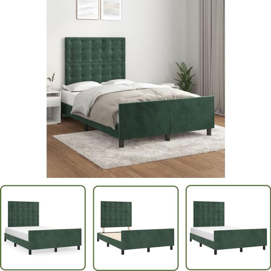 VidaXL Fluweel Bed Donkergroen Bedframe zonder matras 120x190 cm fluweel donkergroen King Size Bed Tweepersoons Bed Houten Bed