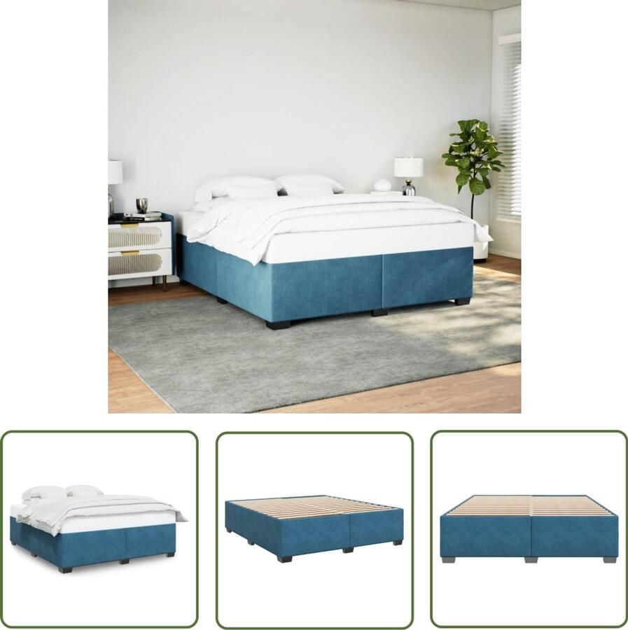 VidaXL Bedframe fluweel blauw 180x200 cm Bed Frame Fluweel Bed Blauwe Bed Tweepersoons Bed King Size Bed