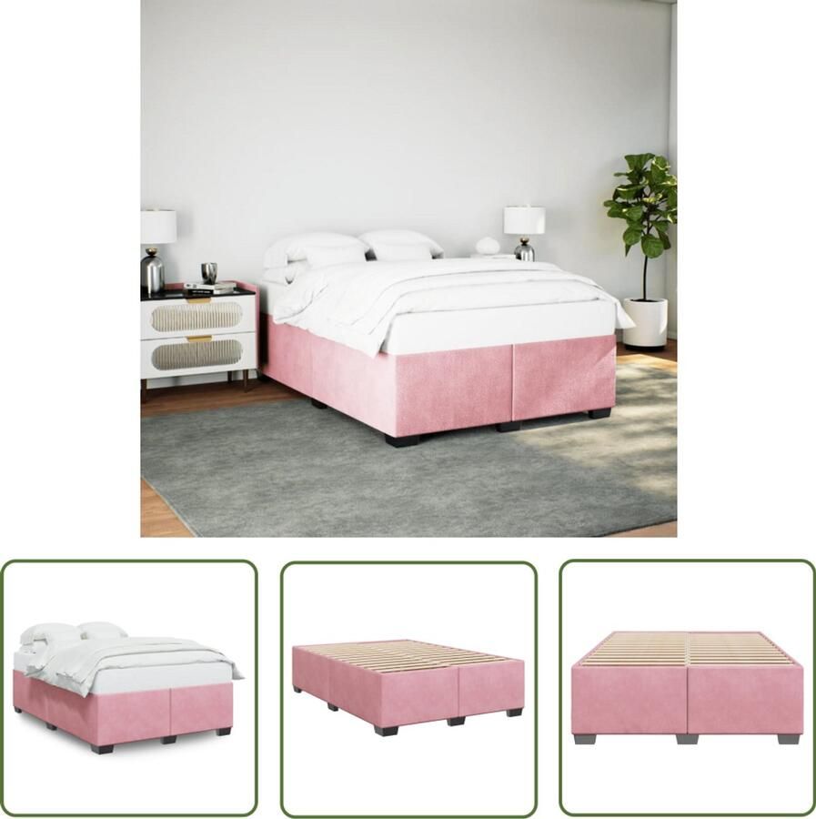 VidaXL Bedframe fluweel roze 140x190 cm Bed Frame Fluweel Bed Roze Bed Tweepersoons Bed King Size Bed