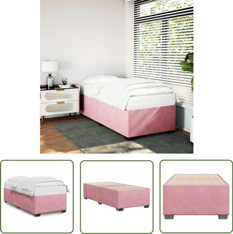 VidaXL Bedframe fluweel roze 80x200 cm Bed Frame Fluweel Bed Roze Bed Tweepersoons Bed Kinderbed
