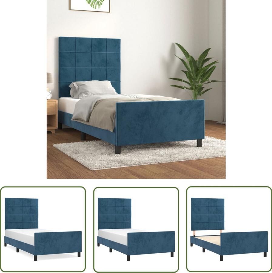 VidaXL Fluweel Bed Frame Donkerblauw Bed Frame Bedframe zonder matras 90x190 cm fluweel donkerblauw Tweepersoons Bed Frame Boxspring Bed Frame Stapelbed Frame