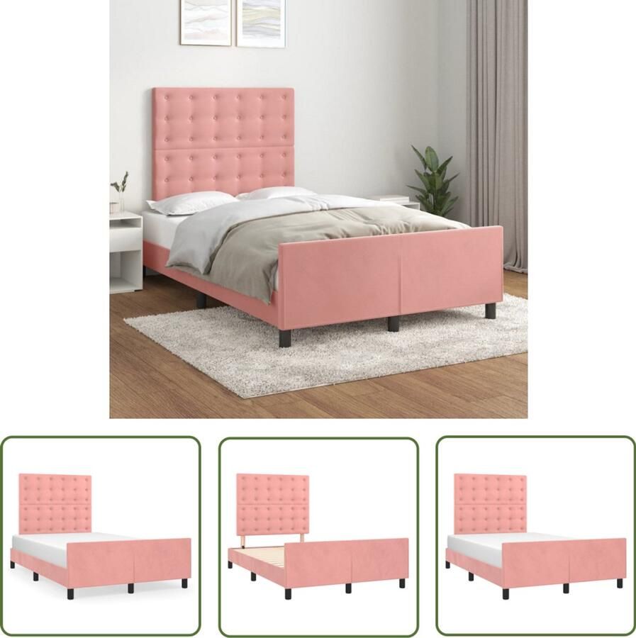 VidaXL Fluweel Bed Frame Roze Bed Frame Bedframe zonder matras 120x190 cm fluweel roze Tweepersoons Bed Frame King Size Bed Frame Design Bed Frame