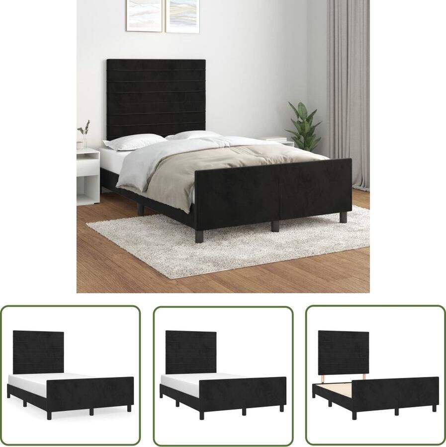 The Living Store Bedframe Zacht Fluweel Verstelbare Hoogte Ondersteunende Poten Multiplex Lattenbodem Comfortabele Ondersteuning Zwart 203 x 126 x 118 128 cm Geschikte Matras- 120 x 200 cm Inclusief Montagehandleiding