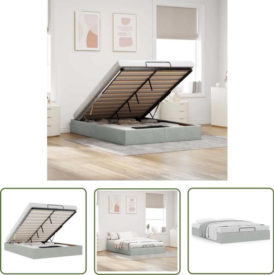 VidaXL Ottoman bedframe zonder matras 140x200 cm fluweel lichtgrijs Ottoman Bed Frame Fluweel Bed Licht Grijs Bed Hoofdbord Bed Opbergbed