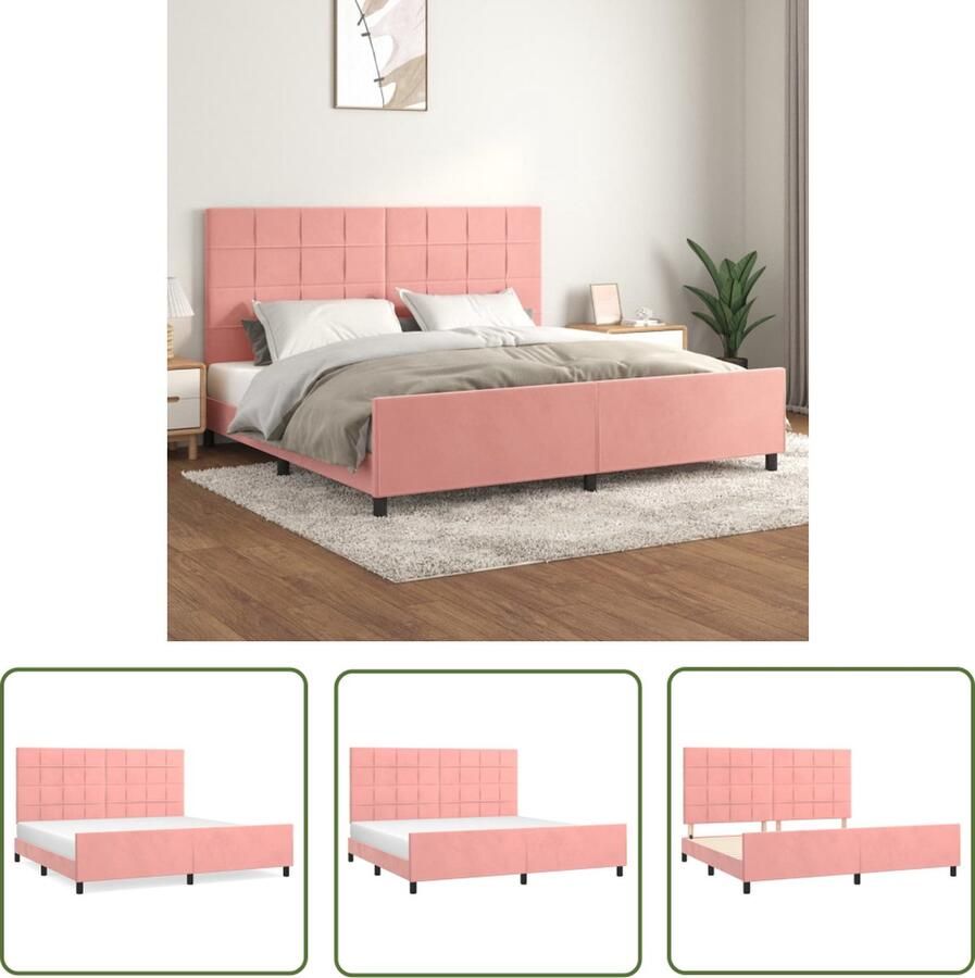 The Living Store Bedframe Roze Fluweel Verstelbare Hoogte Ondersteunende Poten Multiplex Lattenbodem Comfortabele Ondersteuning Roze Bed Frame Velvet Bed Frame Verstelbaar Bed Frame Tweepersoons Bed Frame King Size Bed Frame - Foto 2