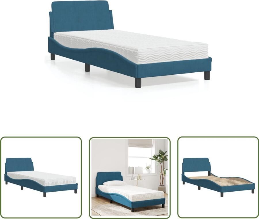 VidaXL Bed met matras Dover fluweel blauw 90x200 cm Slaapcomfort Fluweel Bed Tweepersoon Bed Boxspring Bed Design Bed