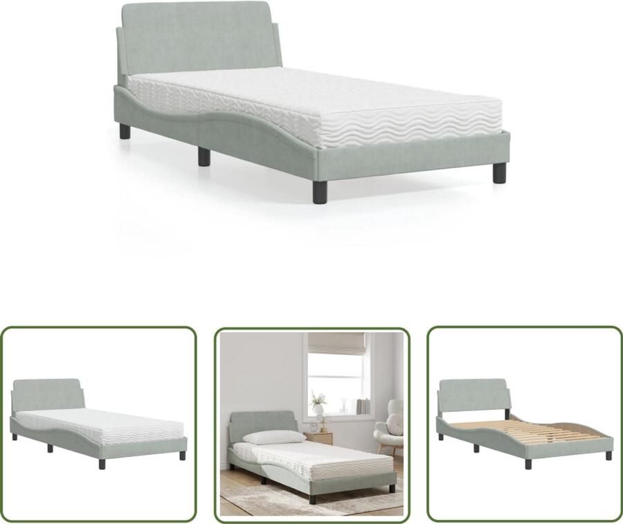 VidaXL Fluweel Bed Slaapcomfort Bed met matras Dover fluweel lichtgrijs 100x200 cm Tweepersoonsbed King Size Bed Boxspring Bed