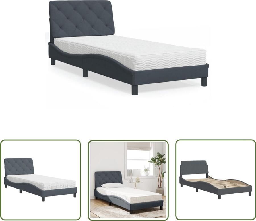 VidaXL Fluweel Bed Slaapcomfort Bed met matras fluweel donkergrijs 90x190 cm Boxspring Bed Tweepersoons Bed Donkere Kleuren