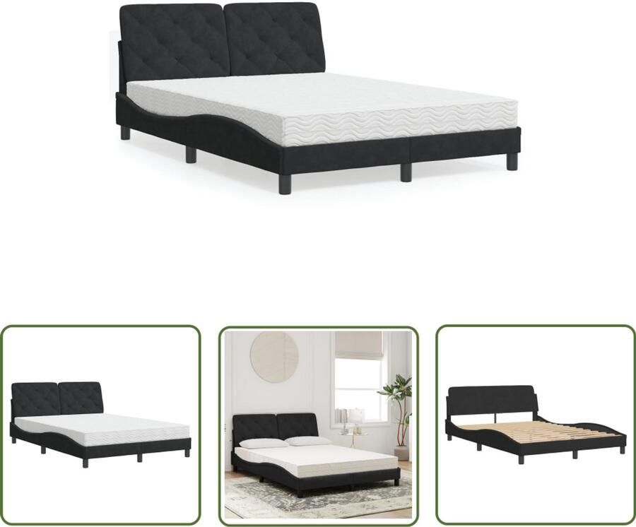 VidaXL Fluweel Bed Slaapcomfort Bed met matras fluweel zwart 140x190 cm Boxspring Bed Tweepersoonsbed King Size Bed