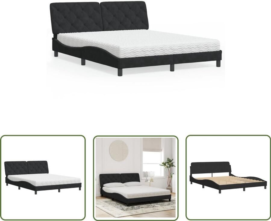 VidaXL Fluweel Bed Slaapcomfort Bed met matras fluweel zwart 160x200 cm Boxspring Bed Tweepersoonsbed King Size Bed