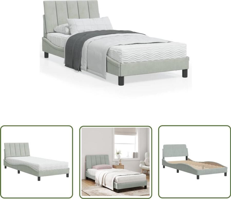 VidaXL Fluweel Bed Slaapcomfort Bed met matras Hanko fluweel lichtgrijs 90x200 cm Tweepersoonsbed Boxspring Bed King Size Bed