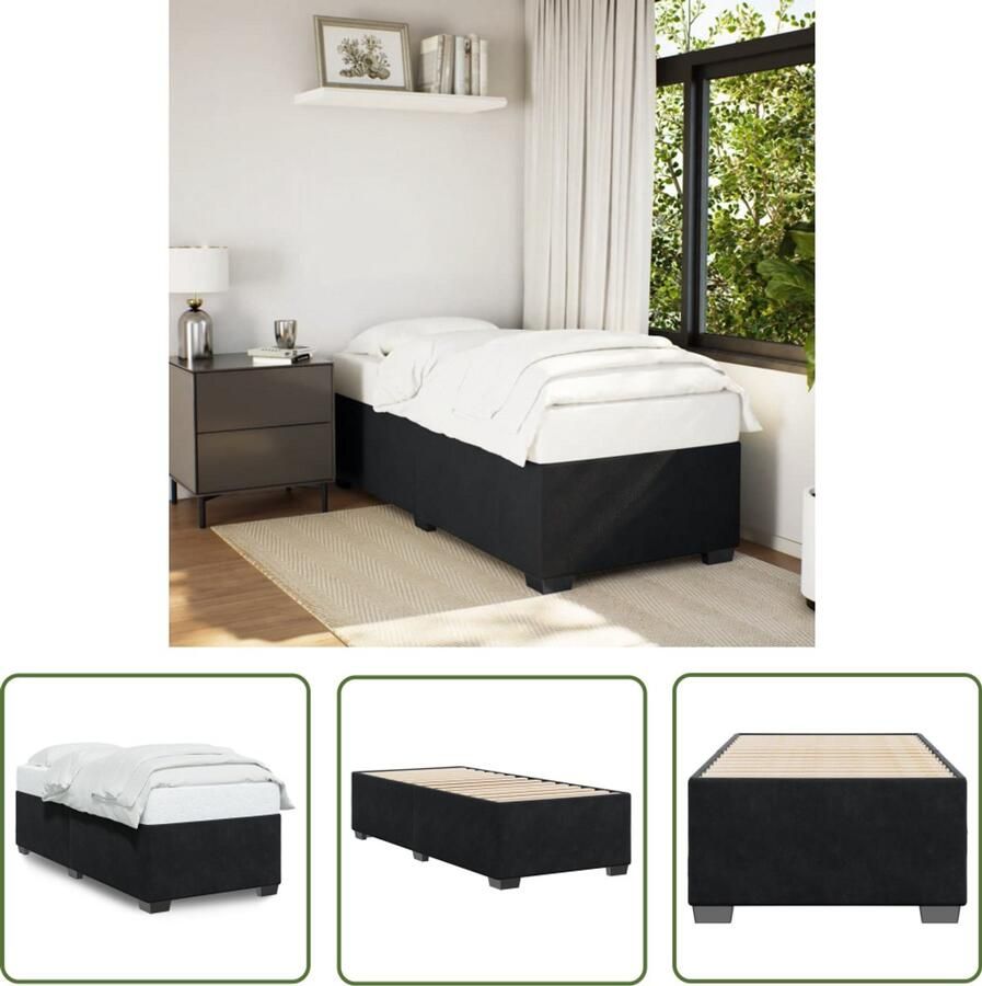 VidaXL Bedframe fluweel zwart 90x200 cm Slaapcomfort Fluweel Bed Zwarte Bed Frame Tweepersoons Bed Boxspring Alternatief
