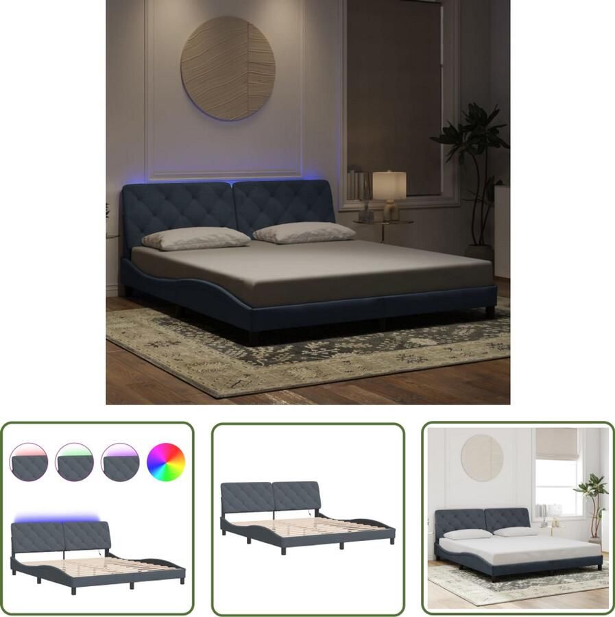 VidaXL Fluweel Bed Slaapcomfort Bedframe met LED zonder matras fluweel donkergrijs 180x200 cm Led Verlichting Bed Hoofdbordkussen Design Bed