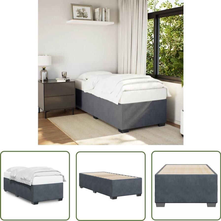VidaXL Fluweel Bed Slaapcomfort Bedframe zonder matras 100x200 cm fluweel donkergrijs Donkere Kleuren Tweepersoon Bed Compact Bed Frame