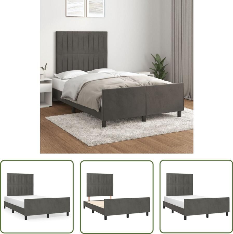 VidaXL Bedframe zonder matras 120x190 cm fluweel donkergrijs Slaapcomfort Fluweel Bed Tweepersoon Bed Donkere Kleuren Design Bed Frame