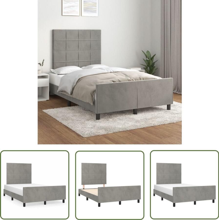 VidaXL Fluweel Bed Slaapcomfort Bedframe zonder matras 120x190 cm fluweel lichtgrijs Tweepersoons Bed King Size Bed Modern Design
