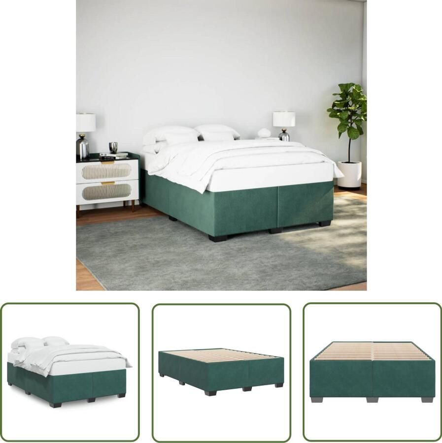 VidaXL Bedframe zonder matras 140x190 cm fluweel donkergroen Slaapcomfort Fluweel Bed Donkergroen Bed Frame Boxspring Bed Bedstelling