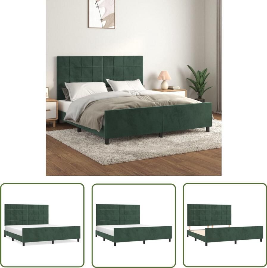 The Living Store Bedframe zonder matras 160x200 cm fluweel donkergroen Slaapcomfort Fluweel Bed Tweepersoons Bed Donkere Kleuren Meubilair Hoofdeinde Verstellen