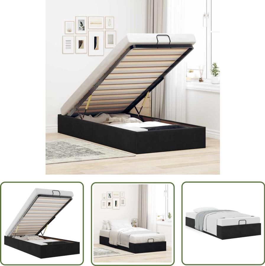 VidaXL Fluweel Bed Slaapcomfort Bedframe zonder matras 90x200 cm fluweel zwart Boxspring Alternatief Opbergruimte Bed Hydraulisch Bed