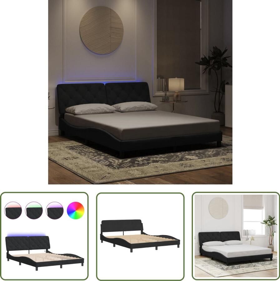 VidaXL Fluweel Bed Slaapkamersdecoratie Bedframe met LED zonder matras fluweel zwart 160x200 cm Led Bed King Size Bed Tweepersoonsbed