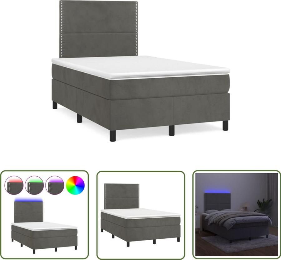 VidaXL Boxspring met matras en LED fluweel donkergrijs 120x190 cm Boxspring Fluweel Grijs Tweepersoonsbed Led Lamp